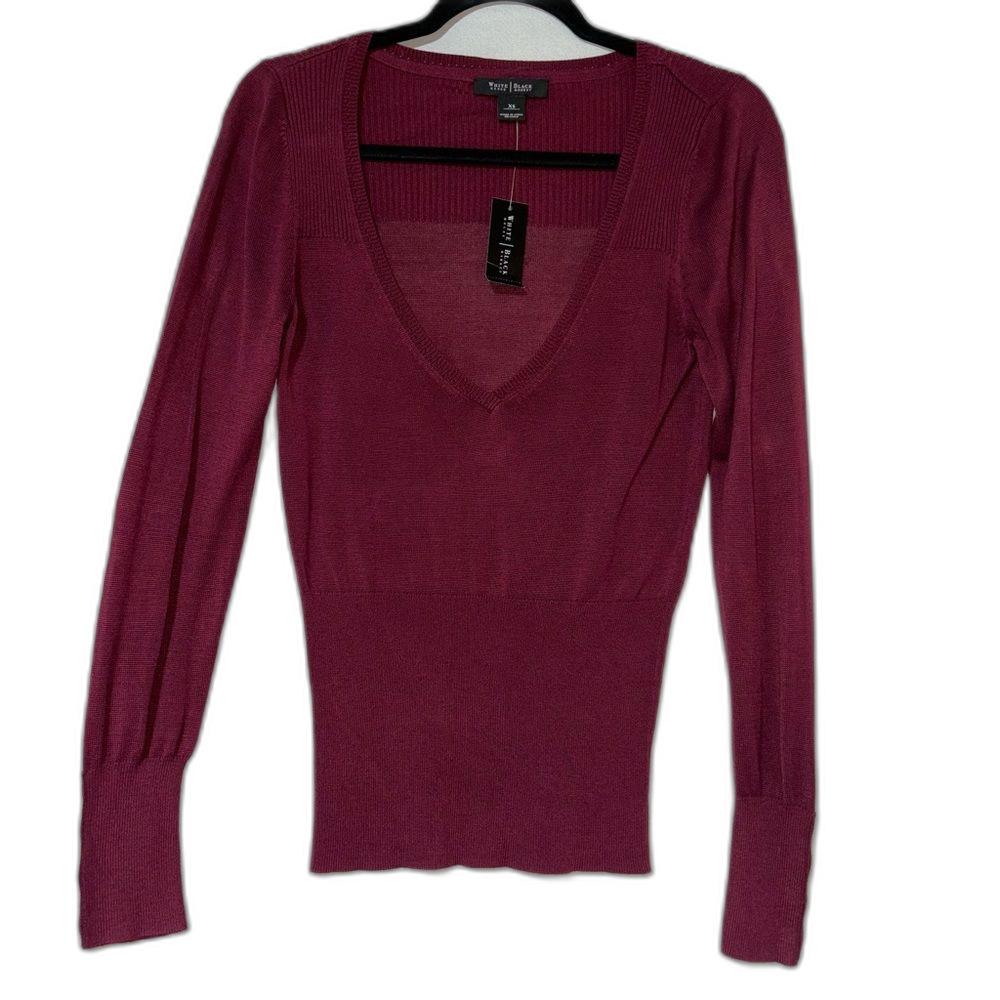 WHBM Wine Long Sleeve Ribbed Knit Sweater Size XS